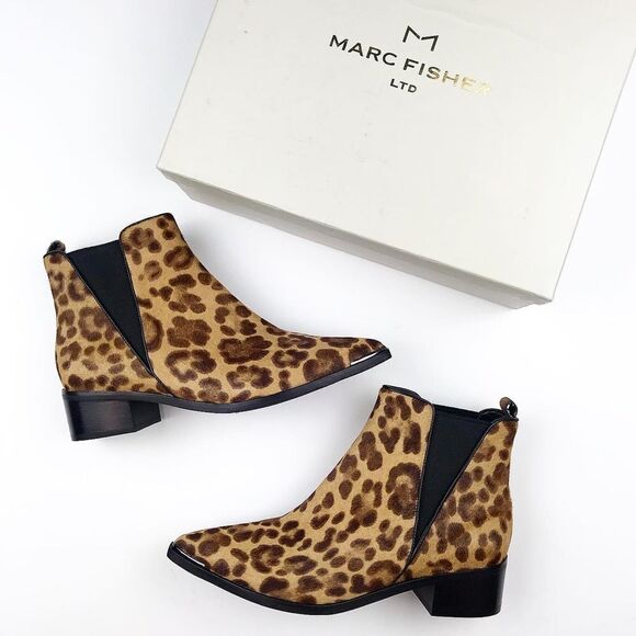 NEW Marc‎ Fisher leopard calf hair ankle boots